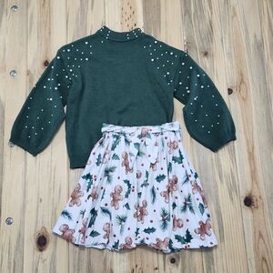 Sparkle In Pink Holiday Christmas Santa Gingerbread Skirt Sets Girl Size XL 5 6